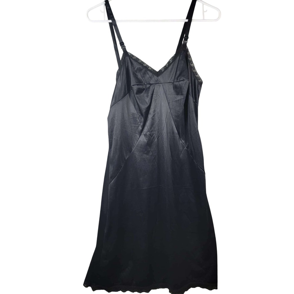 Vintage‎ Sears Roebuck Black Full Slip Dress Lingerie Tall 34 Lace Trim